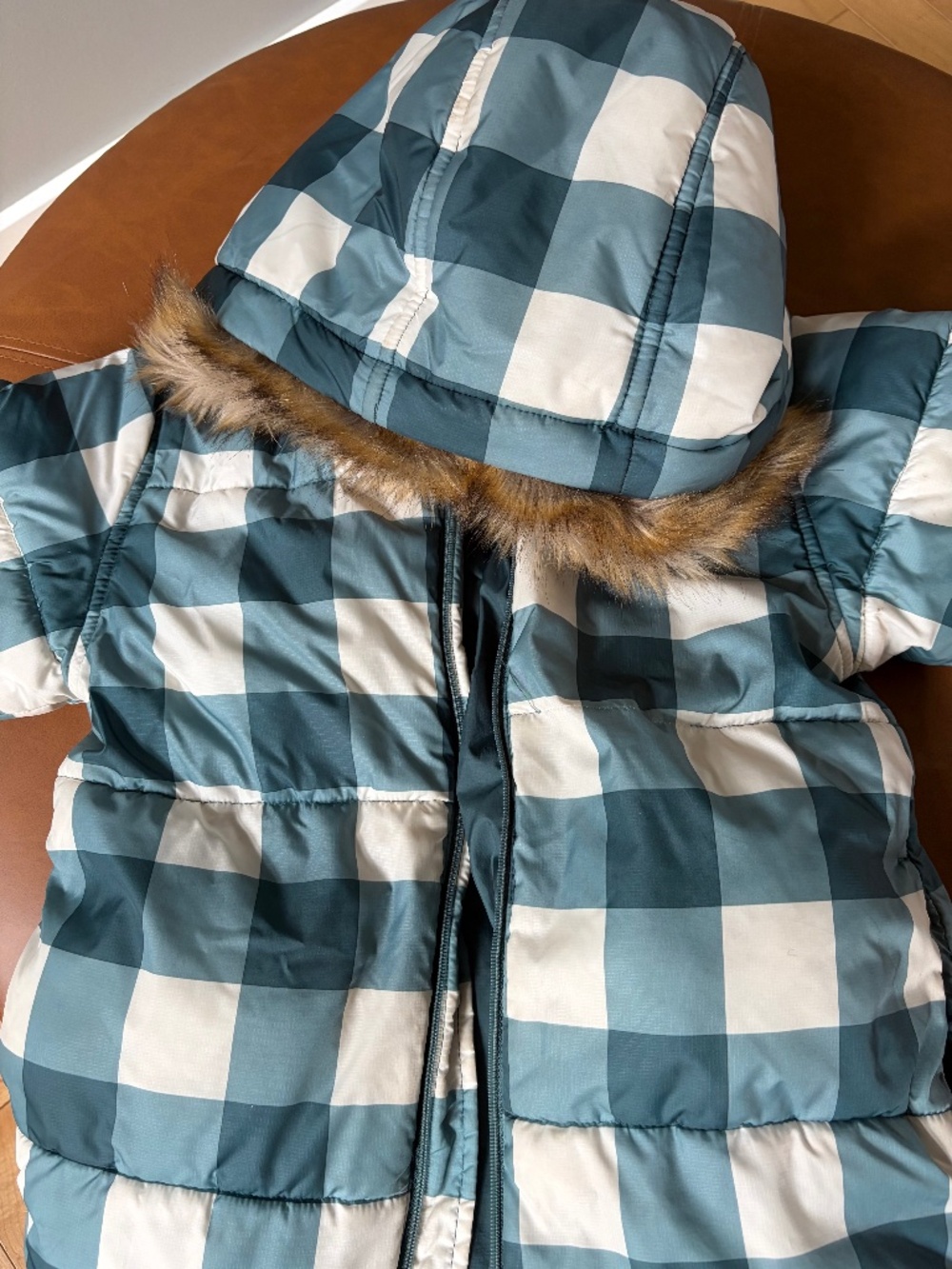 Hanna Andersson Girls Winter Plaid Parka Fur Green White size 5 size 110cm